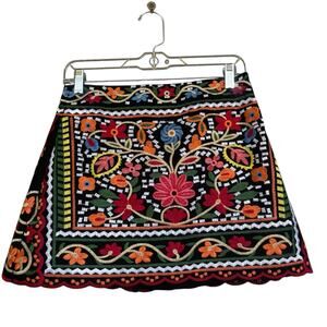Colorful Embroidered Mini Skirt
